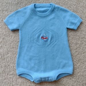 Adorable Unique Vintage 50s 60s Blue Knit Soft Sweater Onesie 3-6 months